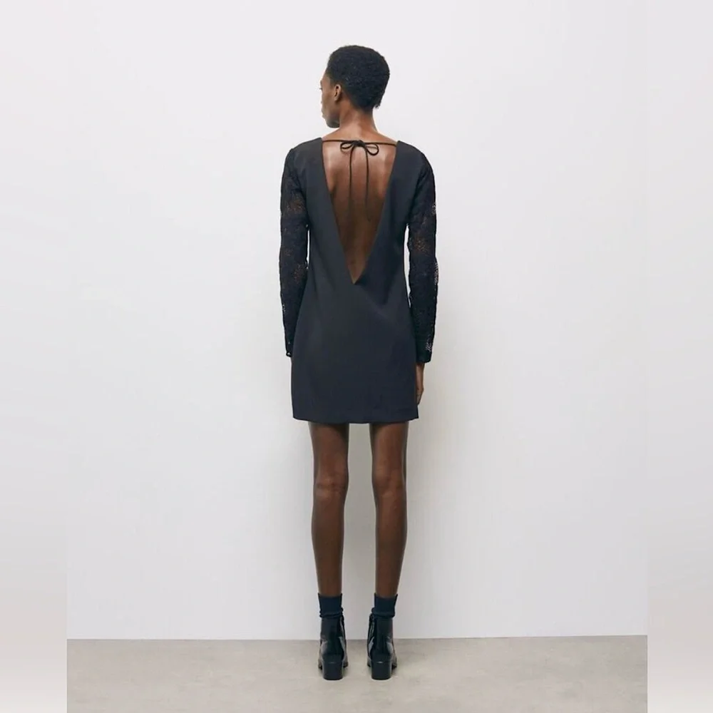 NWT The KOOPLES Vestiaire Black Lace Sleeve LBD Mini Dress Sz 3 US L Summer Date - Picture 3 of 10
